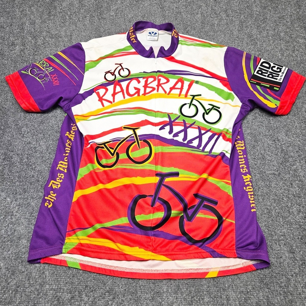 Vintage‎ RAGBRAI XXII Cycling Jersey Mens L White Multicolor USA Made 90s Bike
